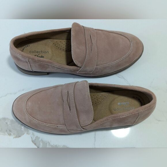 Clarks Women's Trish Rose Penny Oxford Loafer Rose Suede leather size 6.5 comfy - Picture 6 of 8